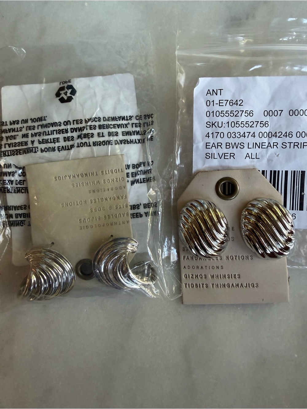 Anthropologie Silver Ribbed Statement Earrings - Pair